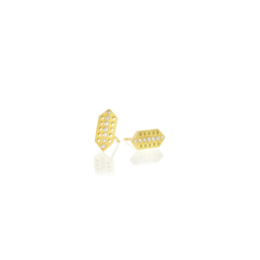 Elongated Hexagonal "Predule" Stud Earrings with Diamonds