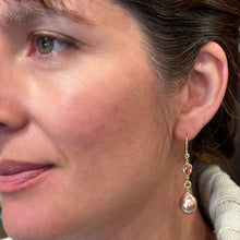 Imperial Topaz, Green Sapphire, Champagne Diamond and Pearl Earrings