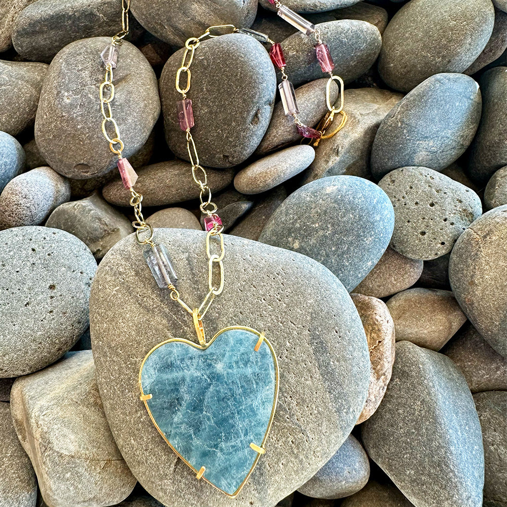Natural Surface Aquamarine Heart Pendant
