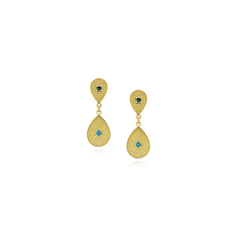 LaPlage doubel tear drop earrings with colored diamonds
