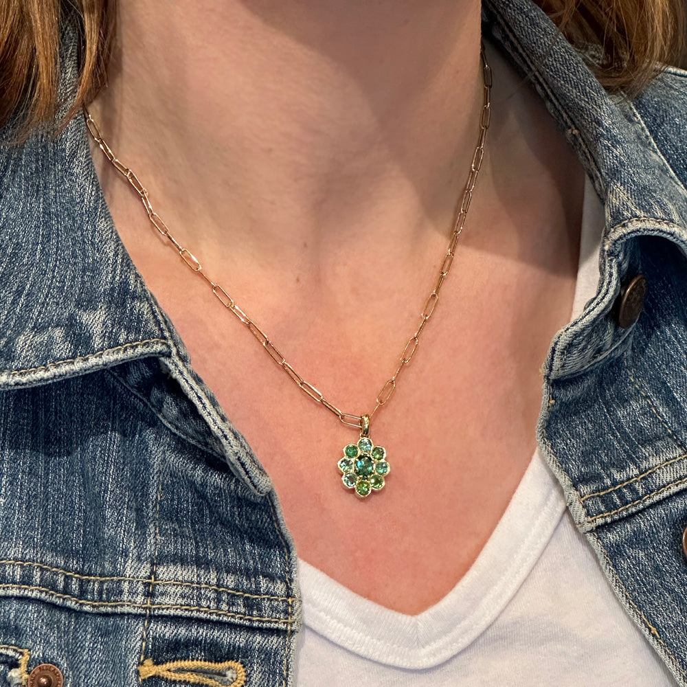 Faceted "Blossom" Pendant with Green Aquamarines