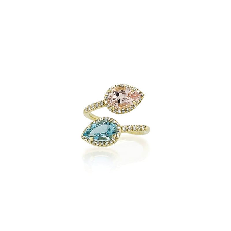 Morganite and Aquamarine "Diya" Ring