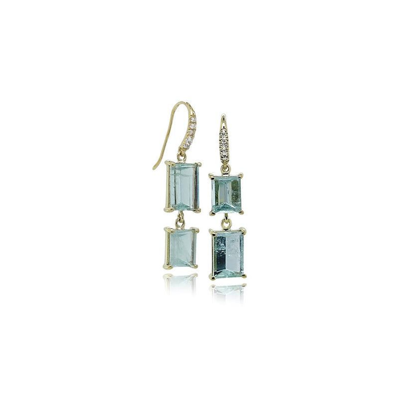 Hi-Lo "Joyce" Earrings with Mirror-Cut Aquamarines