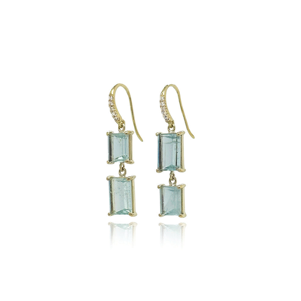 Hi-Lo "Joyce" Earrings with Mirror-Cut Aquamarines