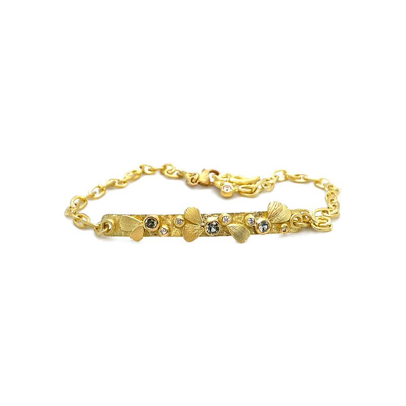 Bar Bracelet with Green Spinel, Diamonds and Flower Petals