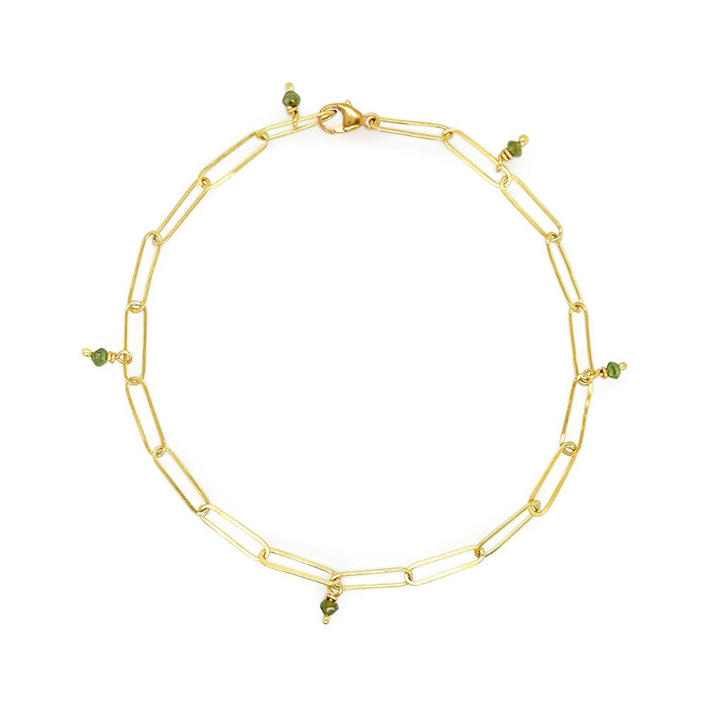 Adjustable "Popsicle Stick" Link Bracelet with Faceted Green Diamonds