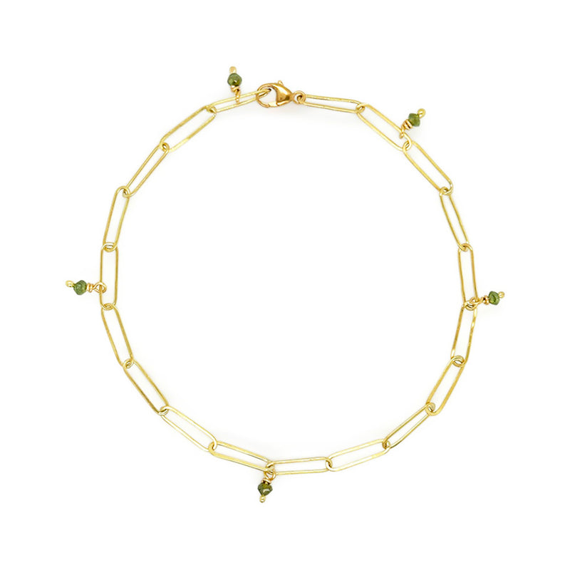 Adjustable "Popsicle Stick" Link Bracelet with Faceted Green Diamonds