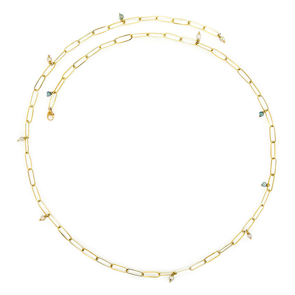 popsicle stick necklace with Akoya pearls