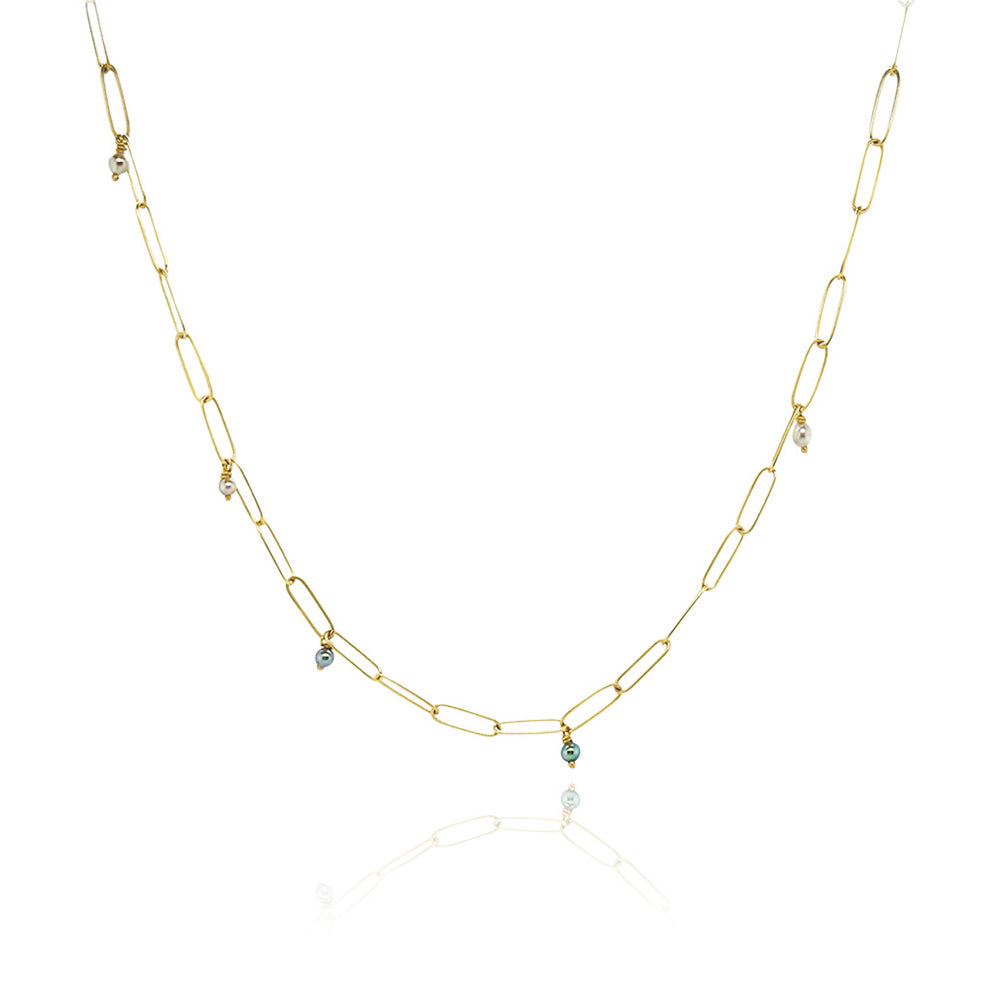 popsicle stick necklace with Akoya pearls