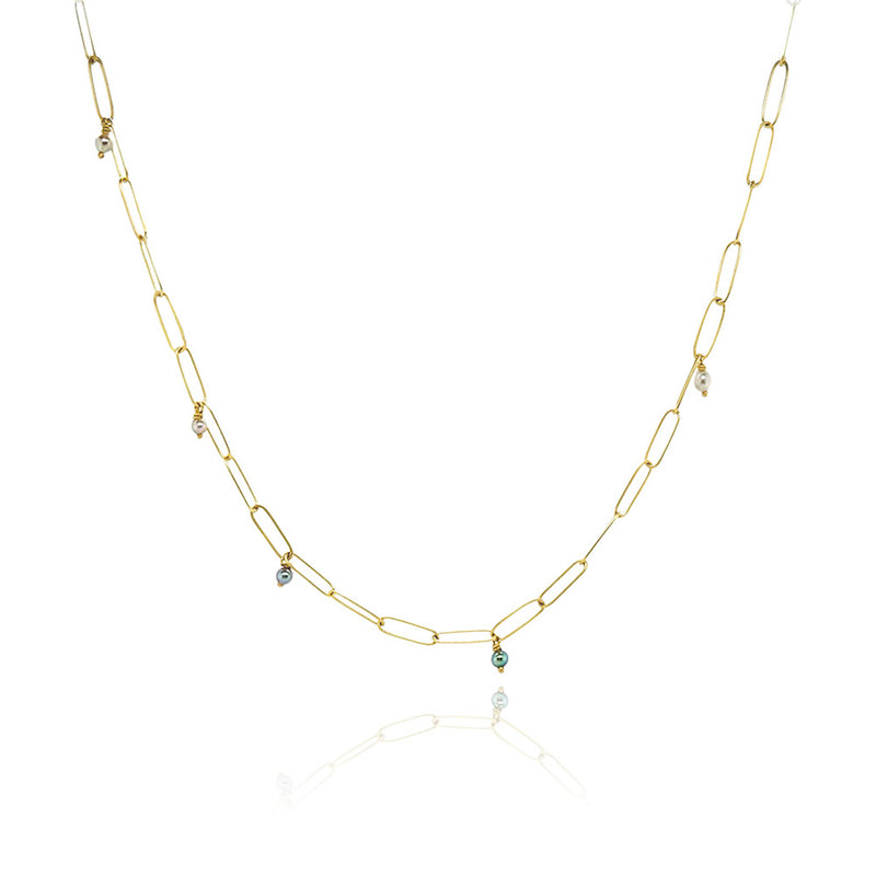 Adjustable "Popsicle Stick" Link Necklace with Akoya Pearls