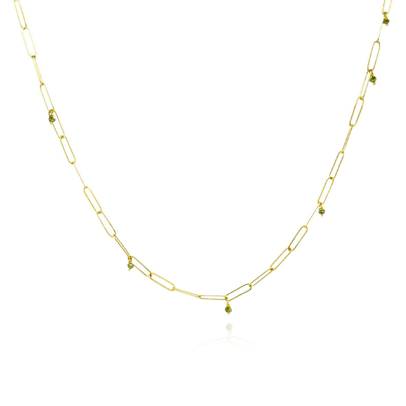 Adjustable "Popsicle Stick" Link Necklace with Faceted Green Diamonds