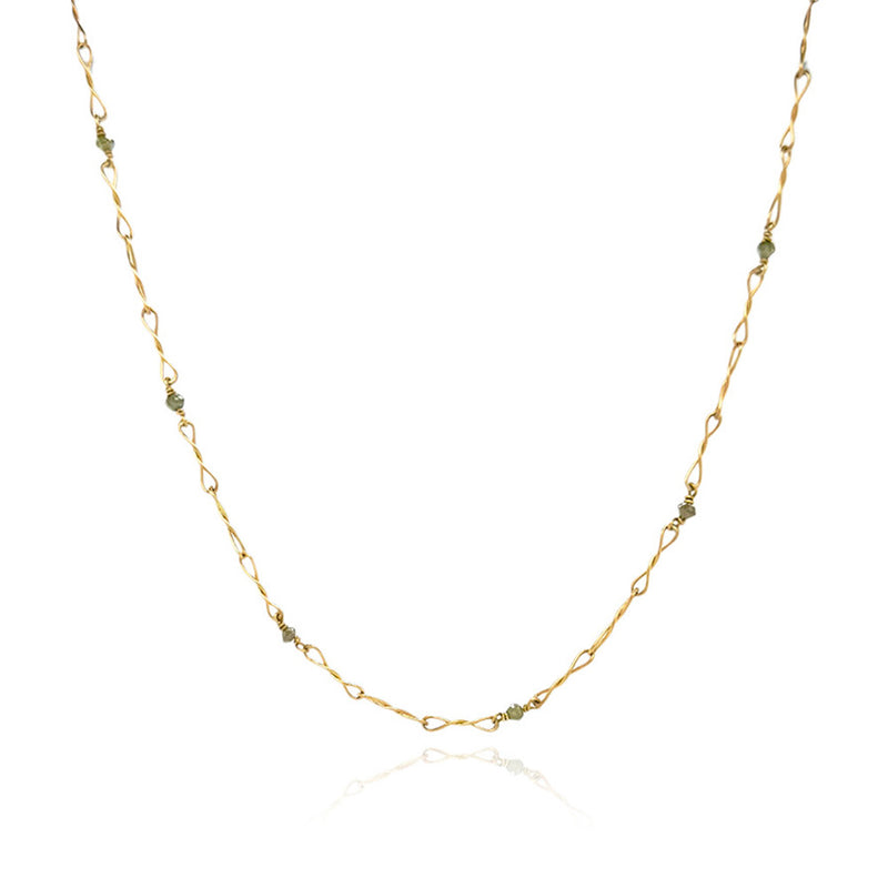 Adjustable "Twist" Necklace with Faceted Green Diamonds