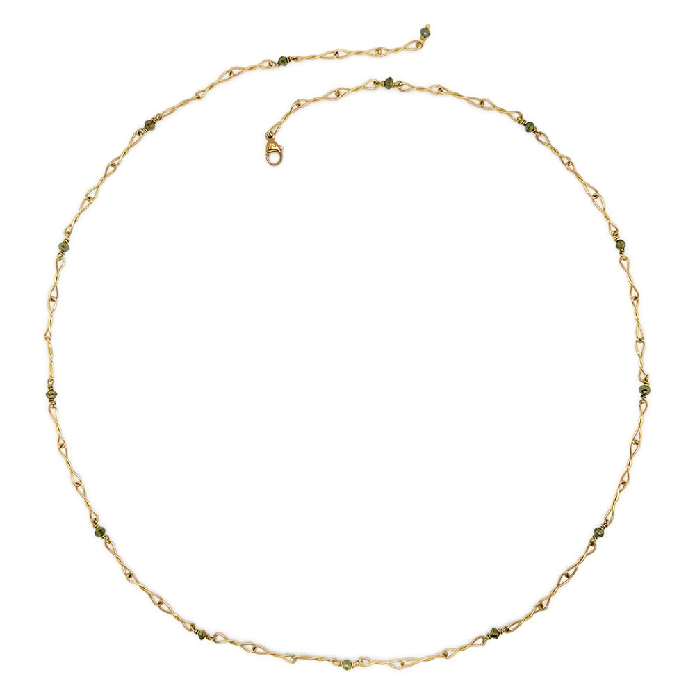 Adjustable "Twist" Necklace with Faceted Green Diamonds