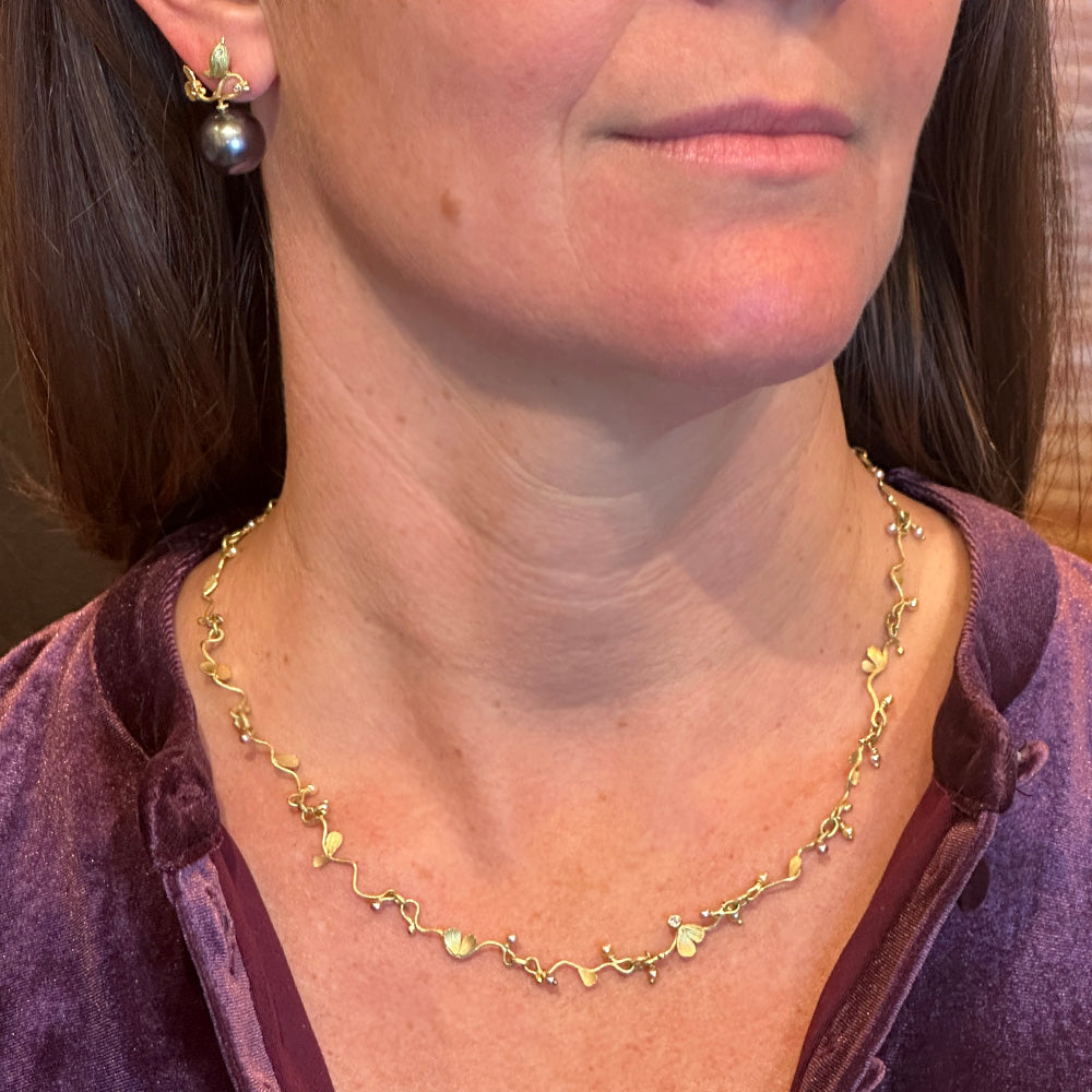 18K Gold Birdie Earrings with Black Tahitian Pearls