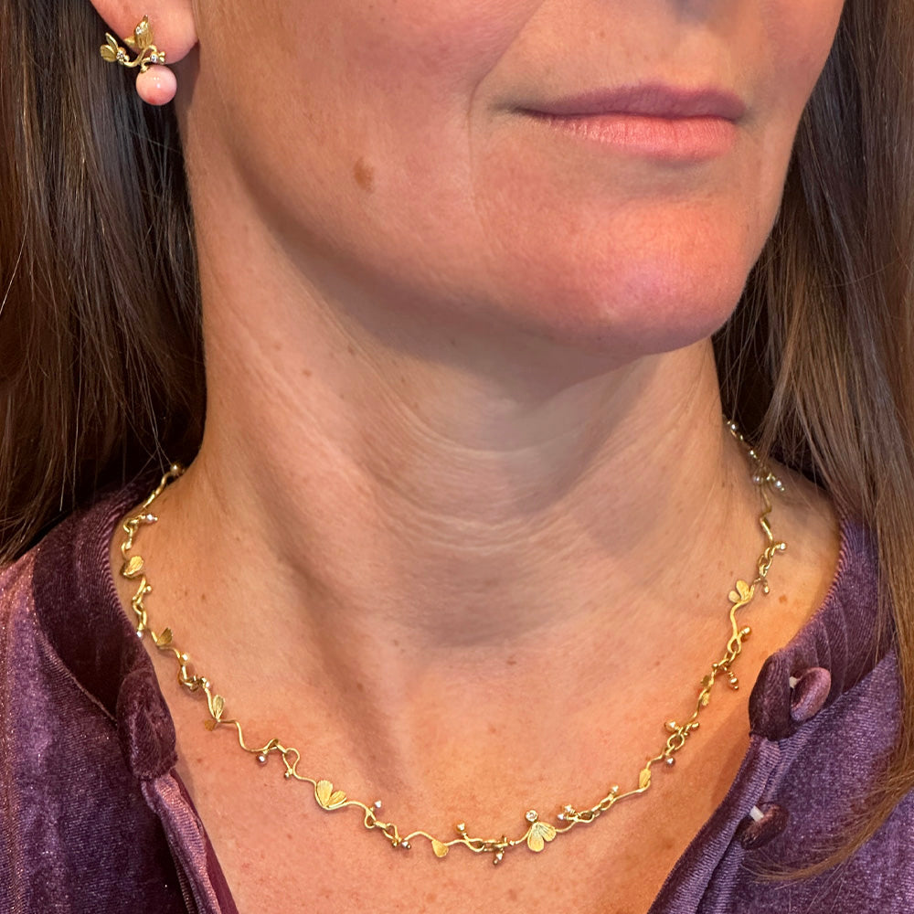 18K Yellow Gold Birdie Earrings with Coral Spheres