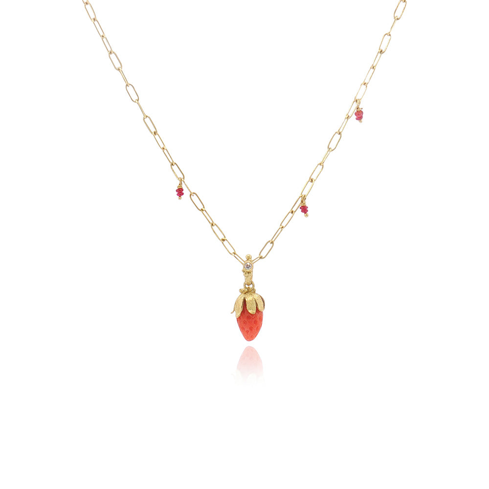 Tiny Carved Coral Strawberry Pendant
