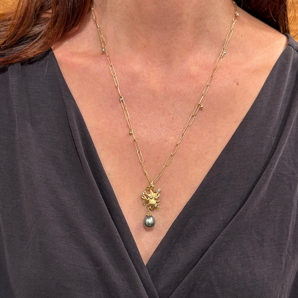 Adjustable "Popsicle Stick" Link Necklace with Akoya Pearls