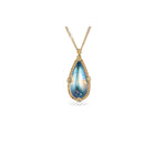 One-of-a-kind necklace with an elongated pear- shaped blue-flash moonstone with a rainbow feather inclusion, 6.48cts. Moonstone is 22mm long x 10mm wide with granulation on the bail and prongs. 18k adjustable chain (16"-18") with lobster clasp.