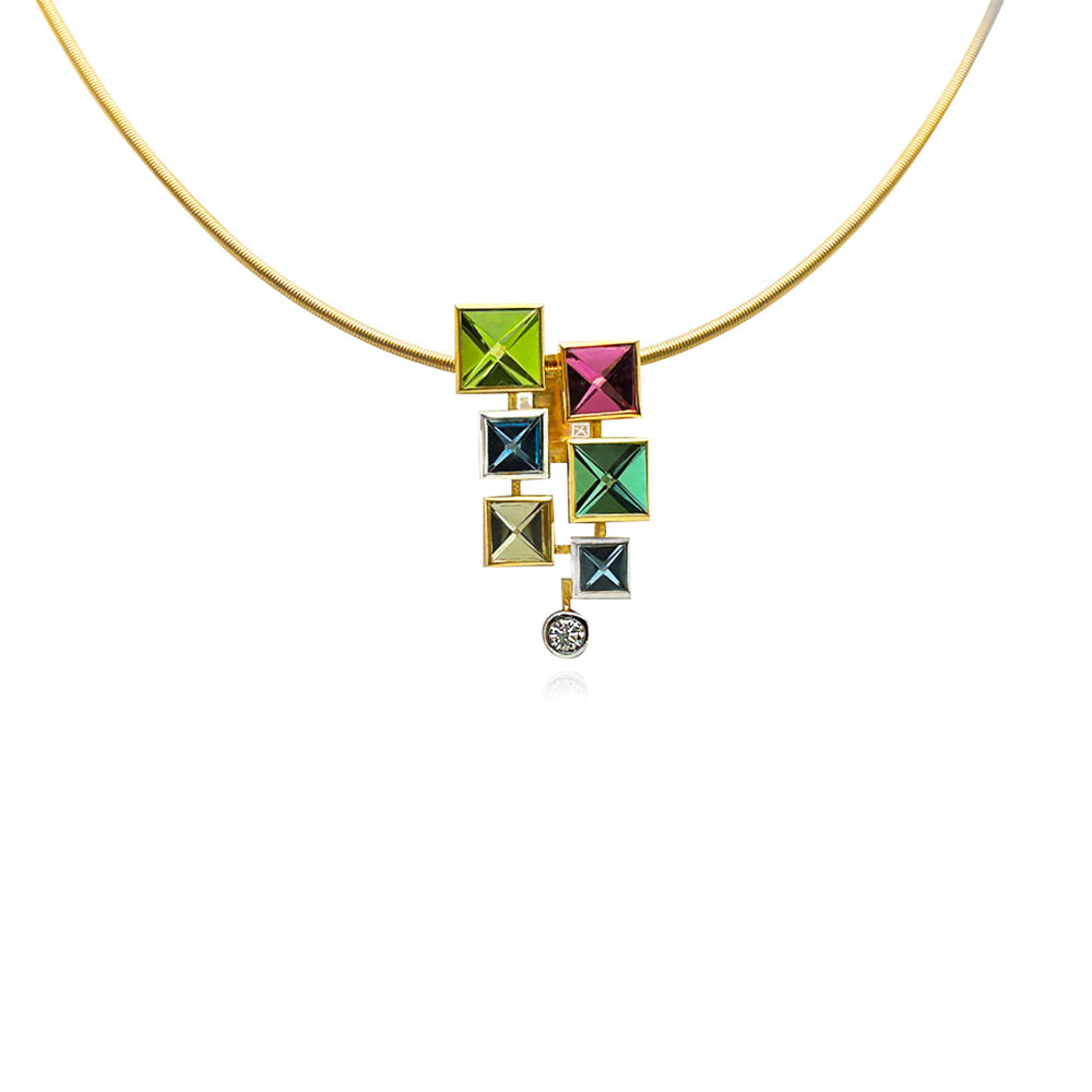 Munsteiner "Context Cut" Square Multi-Color Gemstone Necklace