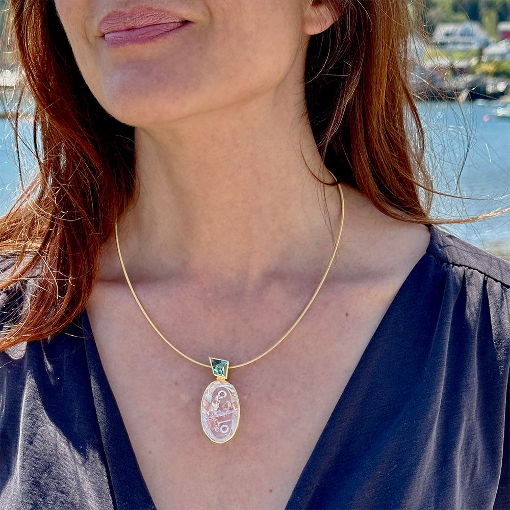 munsteiner quartz in quart tourmaline necklace