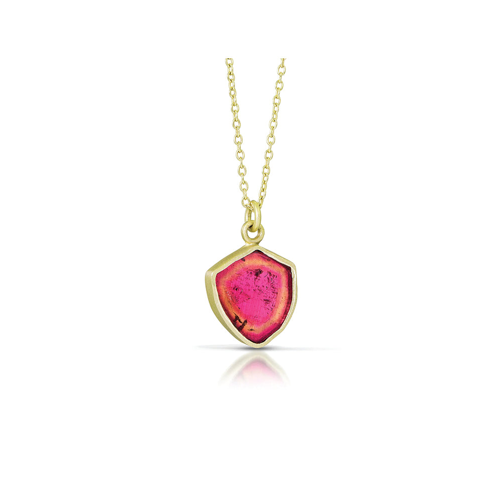 Magenta Tourmaline Slice Bezel Necklace