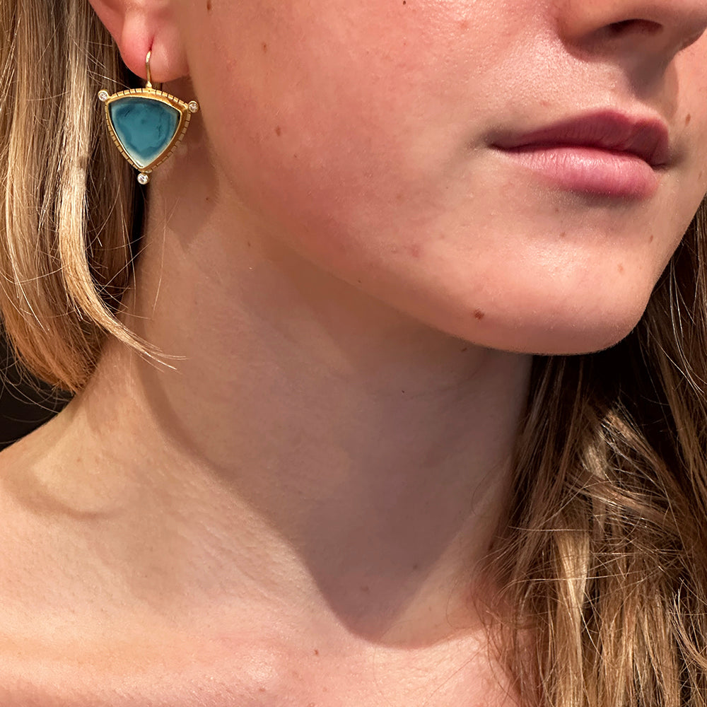 Trillion shaped blue tourmaline slice earrings