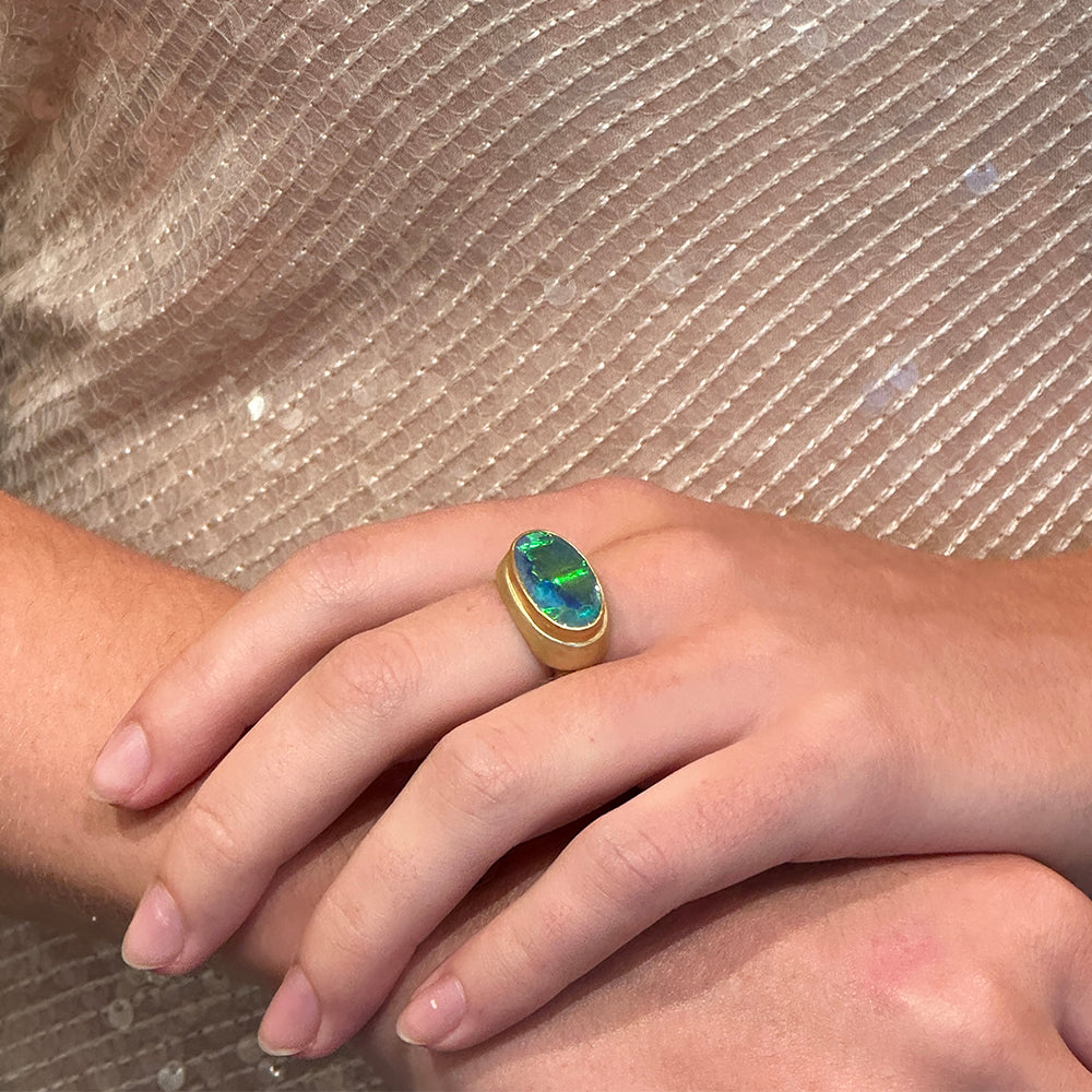 East/West Australian black opal ring