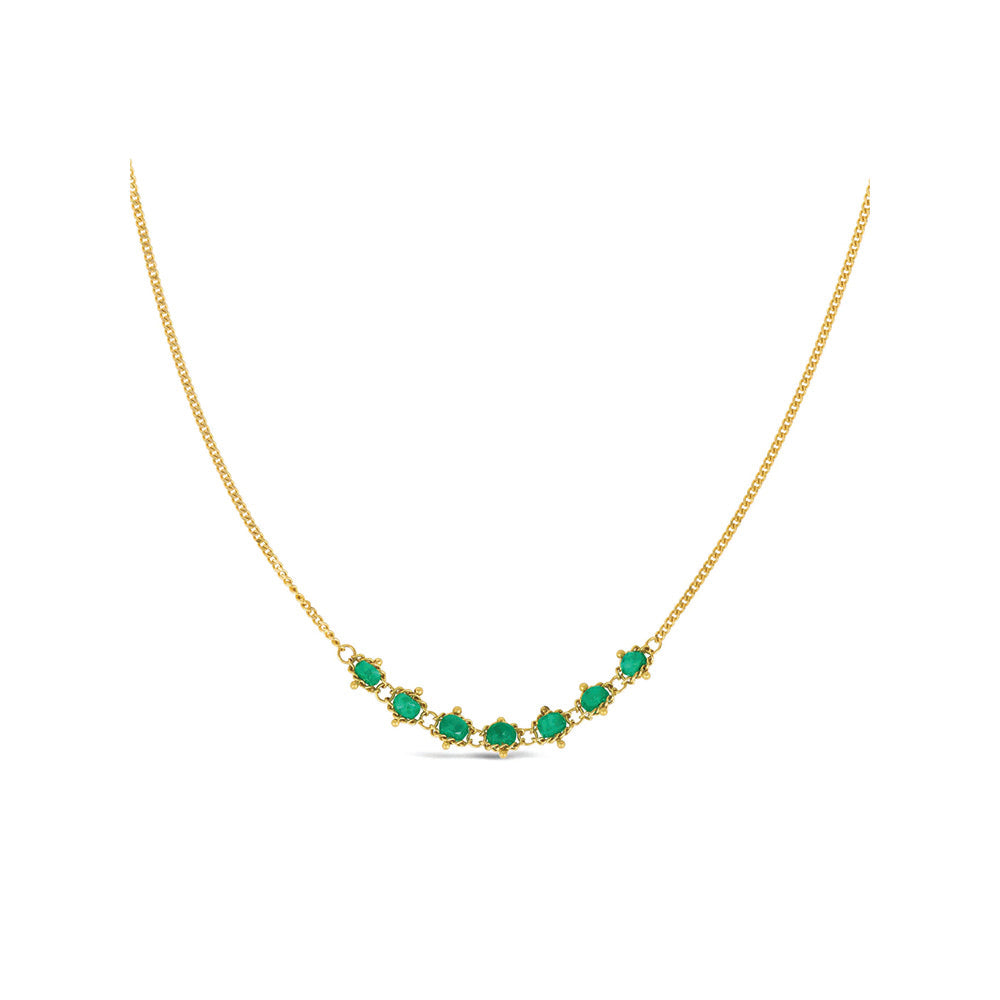 Petite Textile Emerald necklace, 1.25 cttw. Beads are 4mm, on an 18K gold adjustable chain (16"-18").