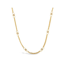 "Whisper Chain" silver diamond necklace with approximately 1.95 cttw. Beads are 4mm on 24" long, double 18K gold chains.
