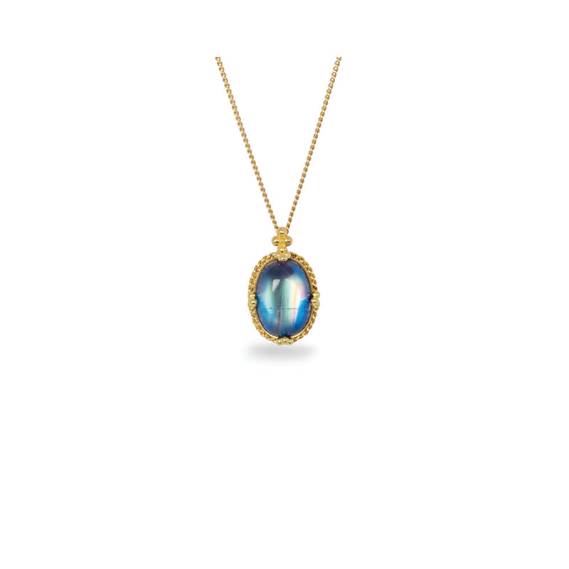 One-Of-A-Kind Rainbow Flash Oval Moonstone Pendant