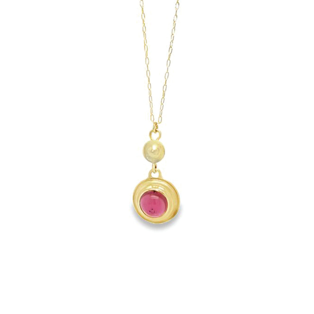 Saturn necklace with pink tourmaline in 14k green gold