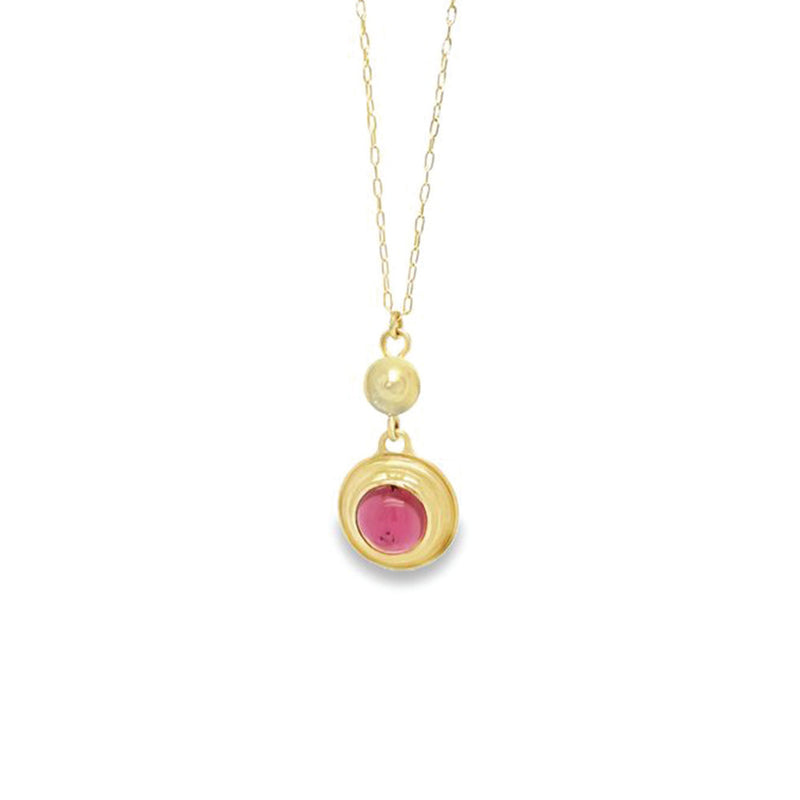 Saturn Necklace with Pink Tourmaline in 14K Green Gold
