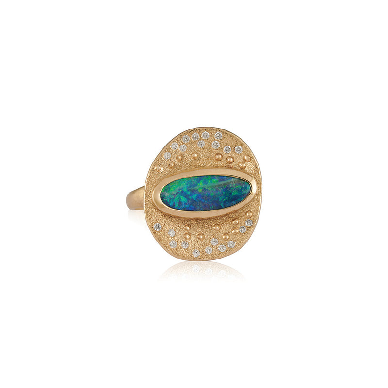East/West Australian Black Opal Ring with Diamonds