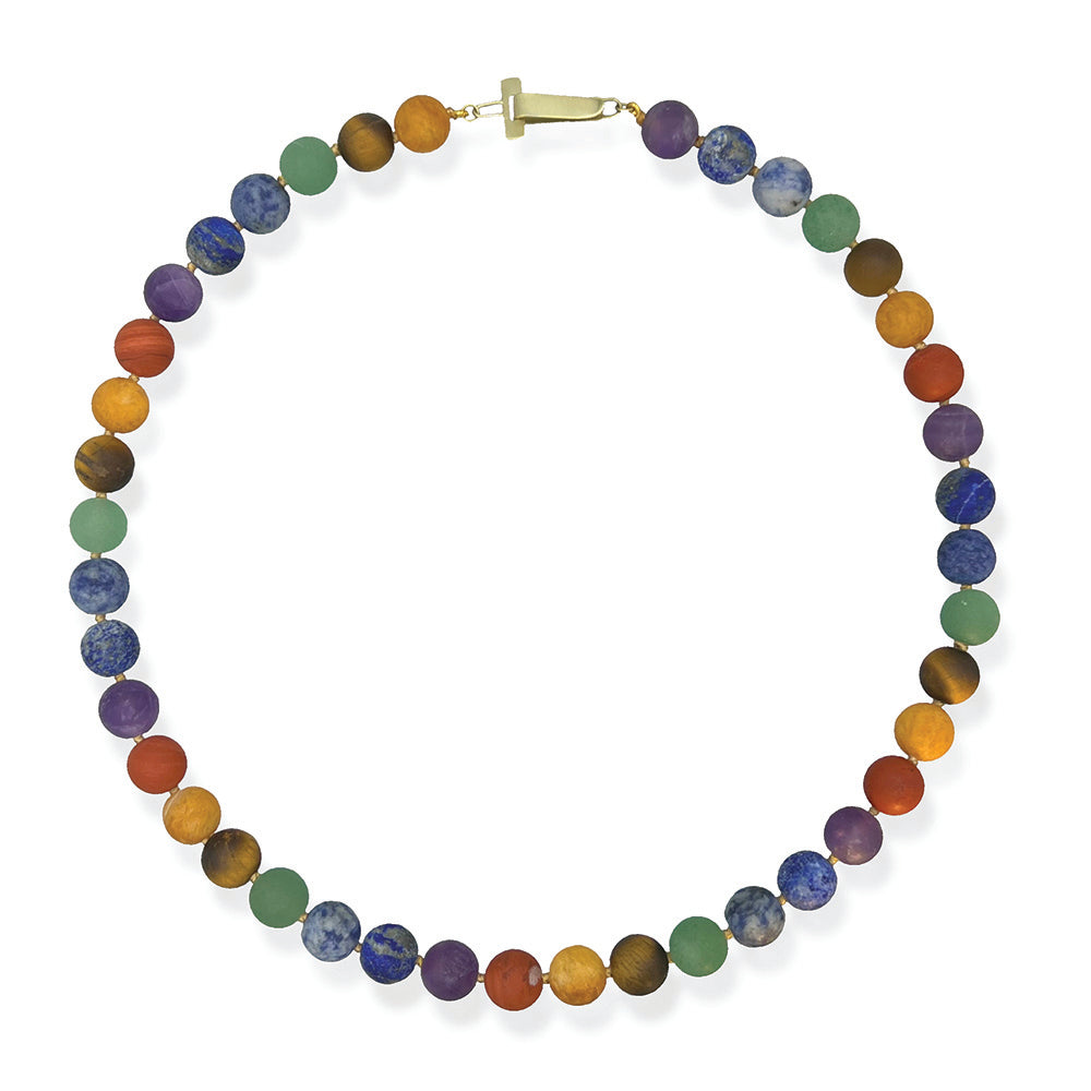 Chakra 10mm bead necklace with 14k gold flat hook clasp