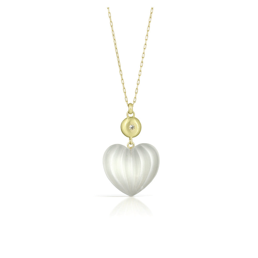 Wish necklace with gourd quartz and diamonds in 14k green gold