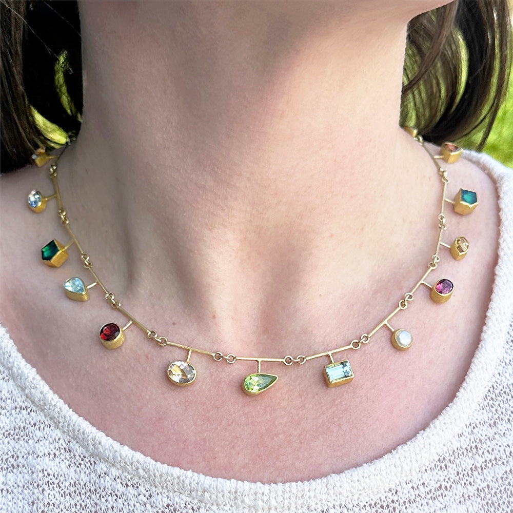 Segment Necklace with Mixed Colored Gemstones