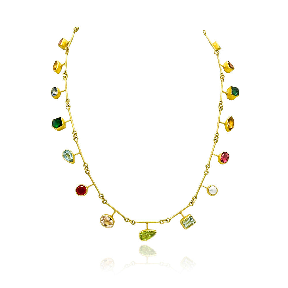 Segment Necklace with Mixed Colored Gemstones