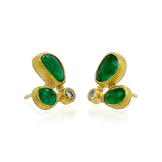 Double Rosecut Emerald Earrings with Diamond