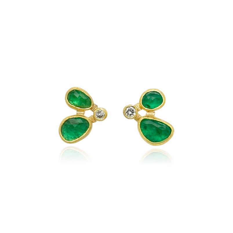 Double irregular shaped rosecut emerald and diamond earrings