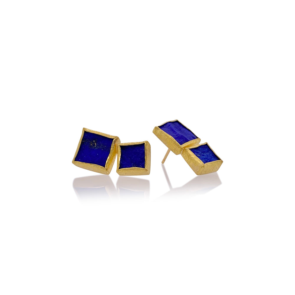 Natural Lapis Double Square Post Earrings
