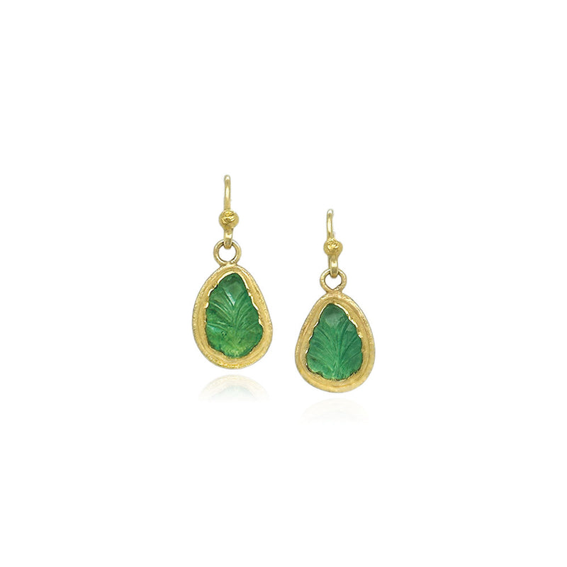 Carved Emerald Leaf Earrings