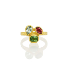 Mixed Cluster Ring with Tourmalines and Aquamarine
