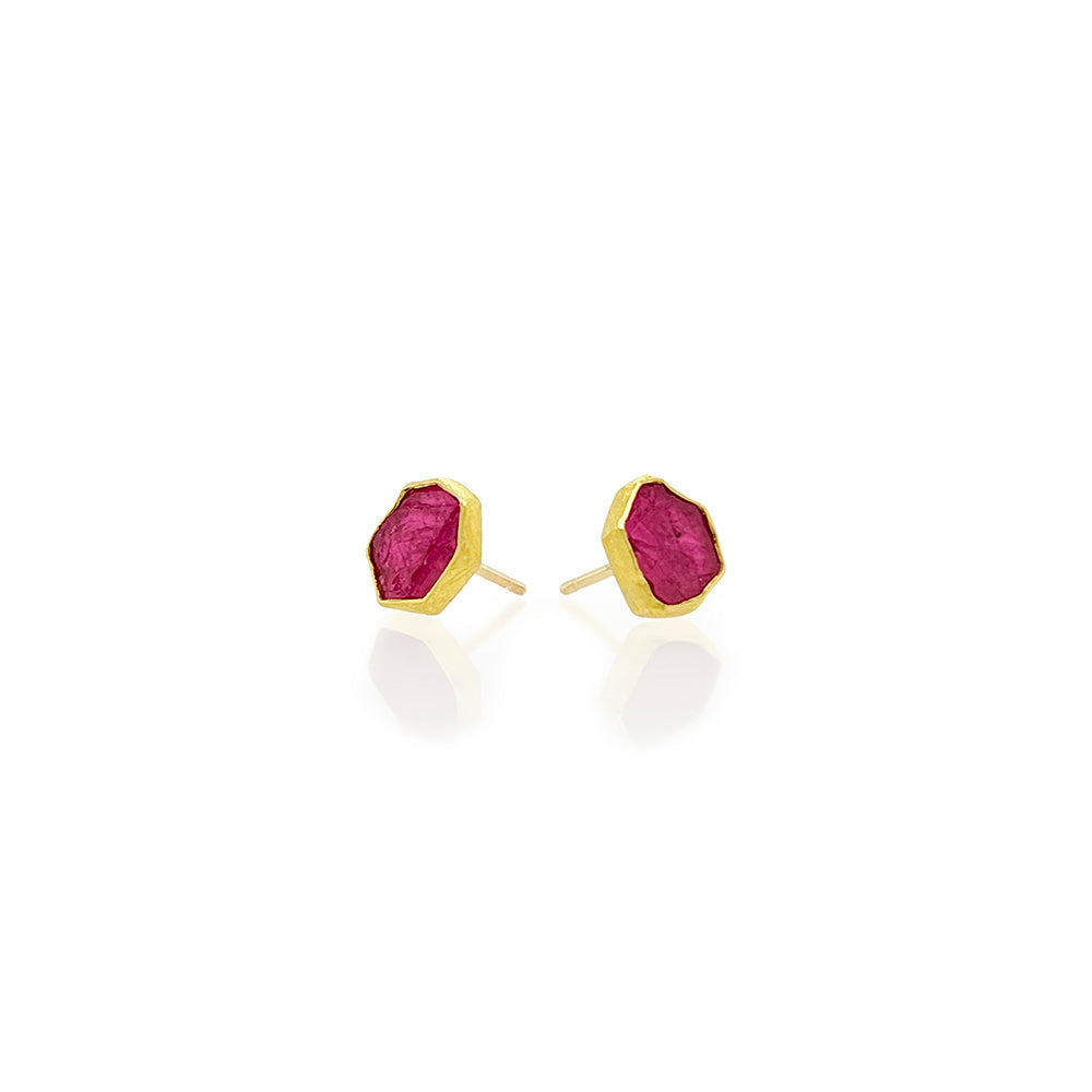 Tiny rough natural surface ruby earring