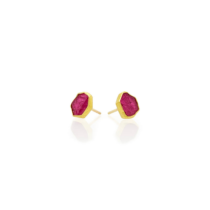 Tiny Rough Ruby Slice Earrings