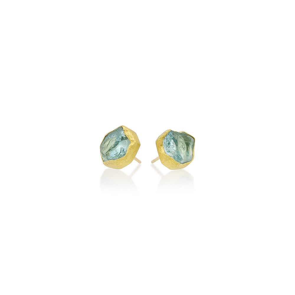 Natural Surface Aquamarine Stud Earrings