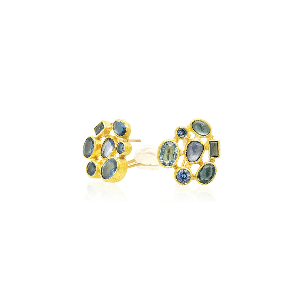 petite cluster earrings with multi shape, multi-cut blue sapphires