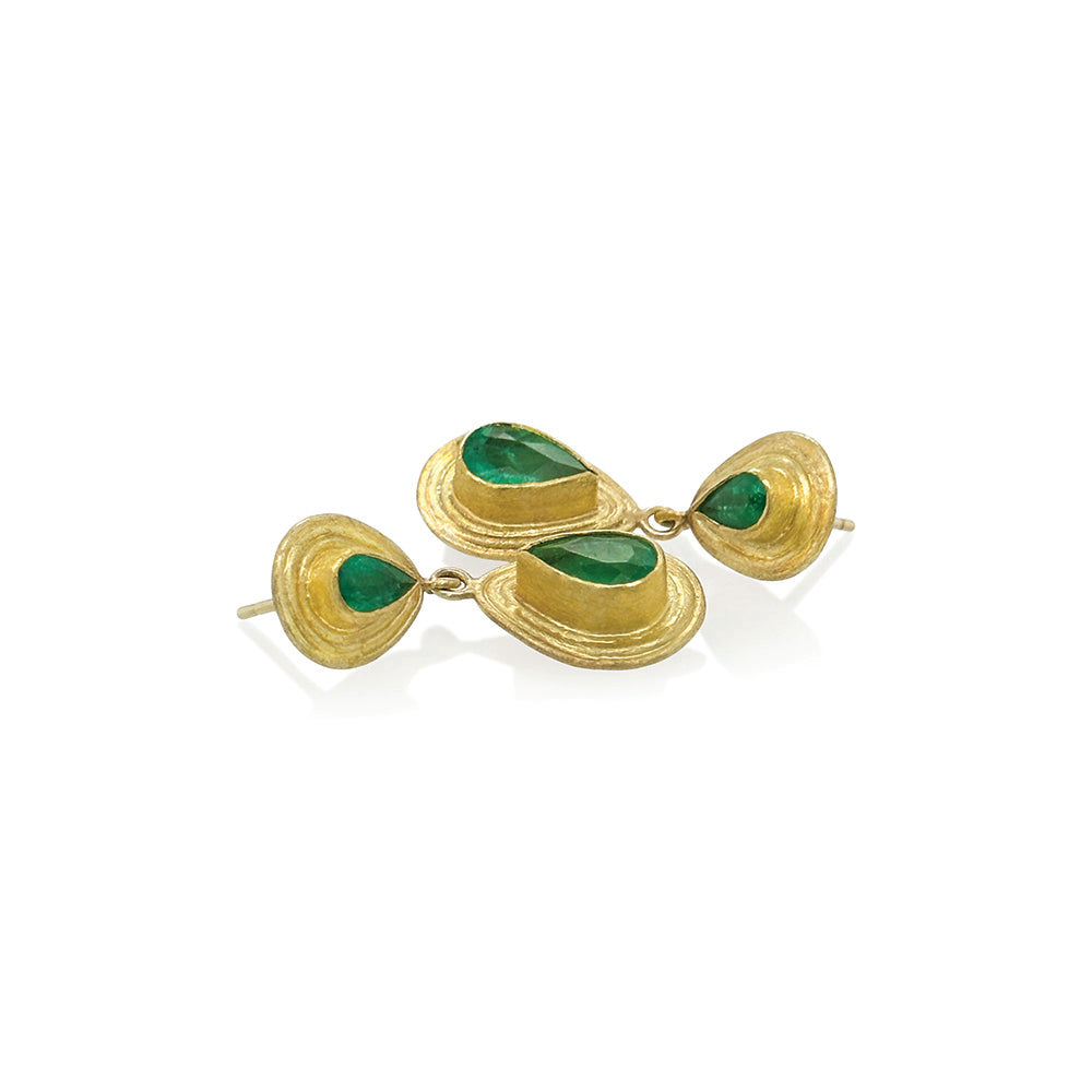 Double Emerald Tear Drop Earrings