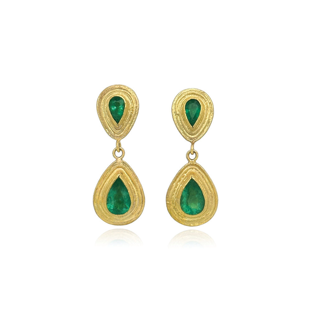 double tear drop emerald earrings