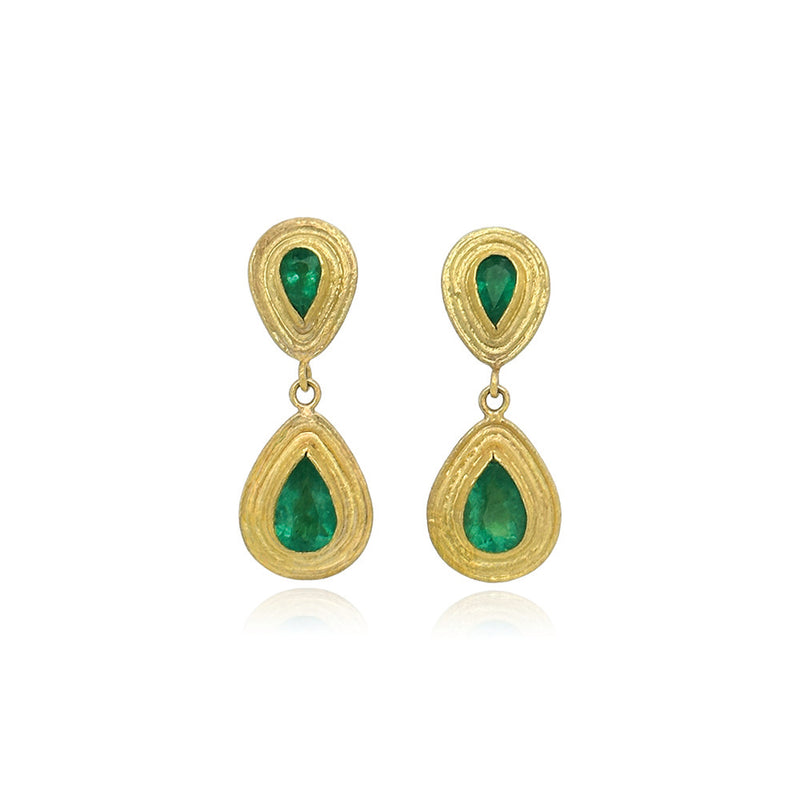 Double Emerald Tear Drop Earrings