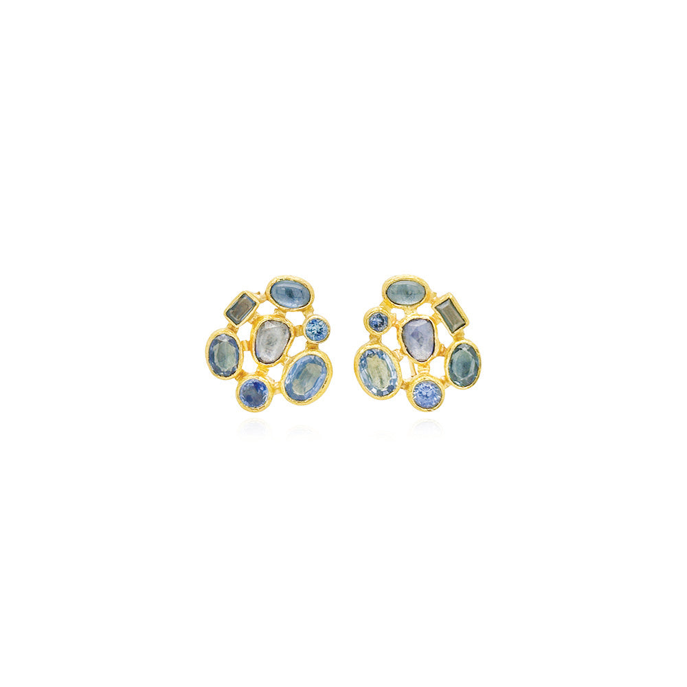 petite cluster earrings with multi-shape, multi cut blue sapphires